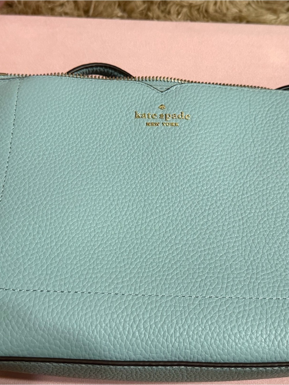 kate spade Light Blue Pebbled Leather Crossbody Bag with Gold Logo